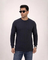 Jacquard Long Sleeve Crewneck Caviar