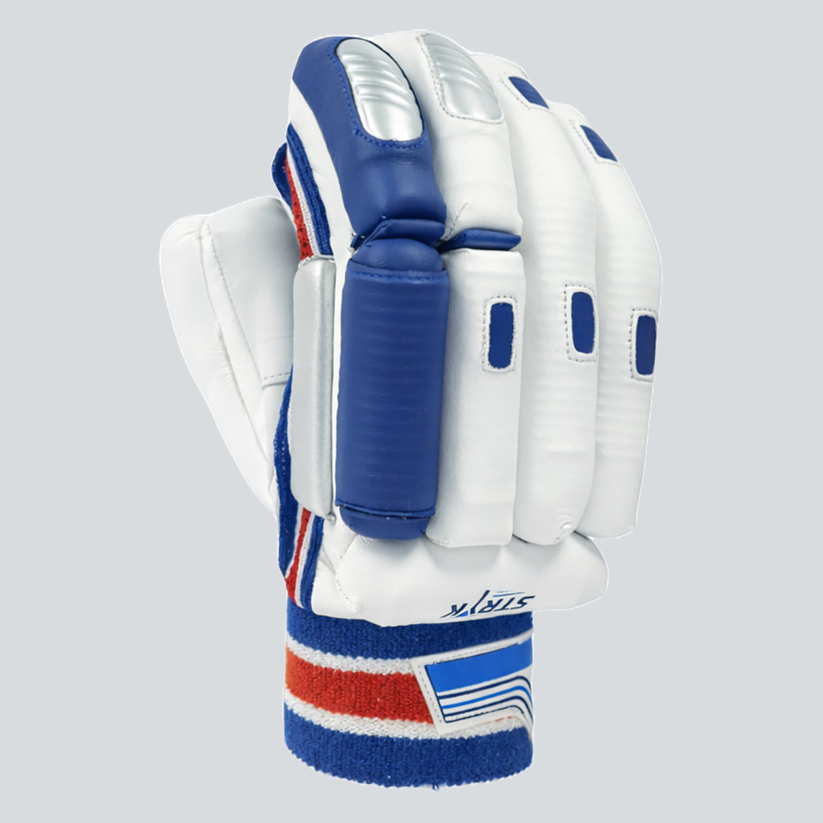 STRYK Cricket Batting Gloves for Men | Premium PU Leather | High Density Foam Padding | Right & Left Hand | Blue & White