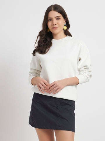 ZYBE Solid Crew Neck Sweatshirt for Women