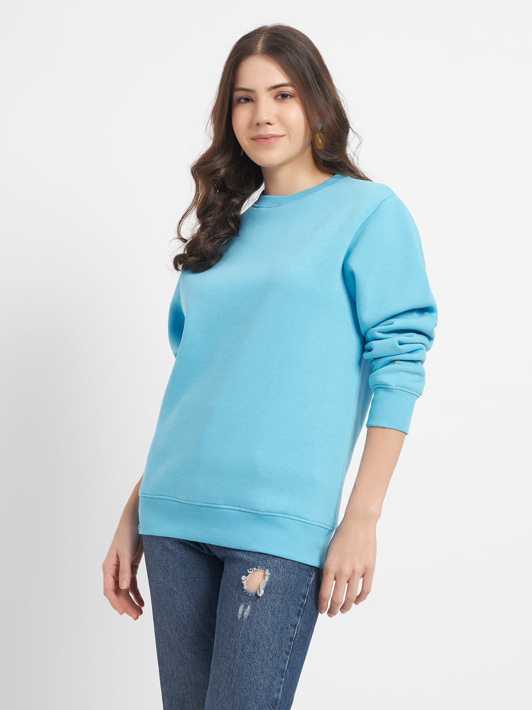 ZYBE Solid Crew Neck Sweatshirt for Women