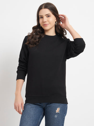 ZYBE Solid Crew Neck Sweatshirt for Women