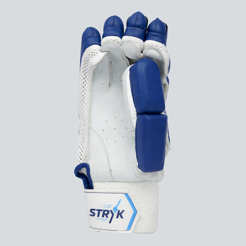 STRYK Cricket Batting Gloves for Men | Premium PU Leather | High Density Foam Padding | Soft Fill Palm | Velcro Closure | Blue & White