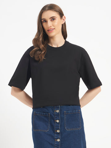 Oversized Essential T-Shirt For Women Washed Black