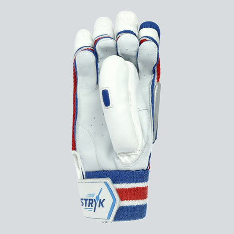 STRYK Cricket Batting Gloves for Men | Premium PU Leather | High Density Foam Padding | Right & Left Hand | Blue & White