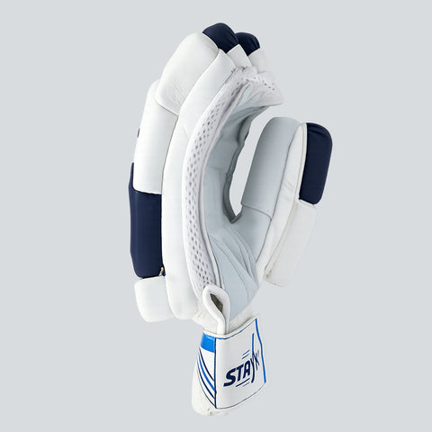STRYK Premium Leather Cricket Batting Gloves, Navy Blue and White, Soft Fill Protection