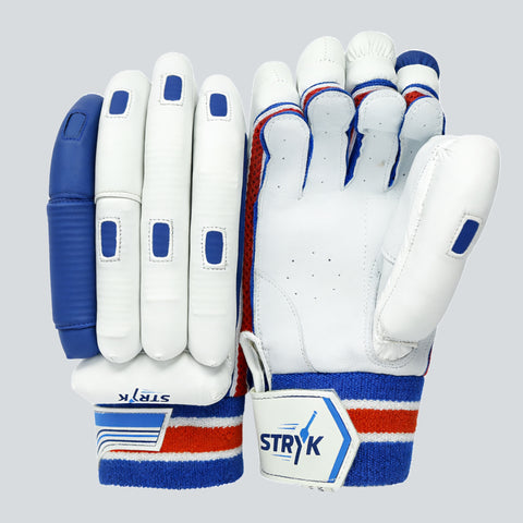 STRYK Cricket Batting Gloves for Men | Premium PU Leather | High Density Foam Padding | Right & Left Hand | Blue & White