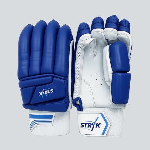 STRYK Cricket Batting Gloves for Men | Premium PU Leather | High Density Foam Padding | Soft Fill Palm | Velcro Closure | Blue & White