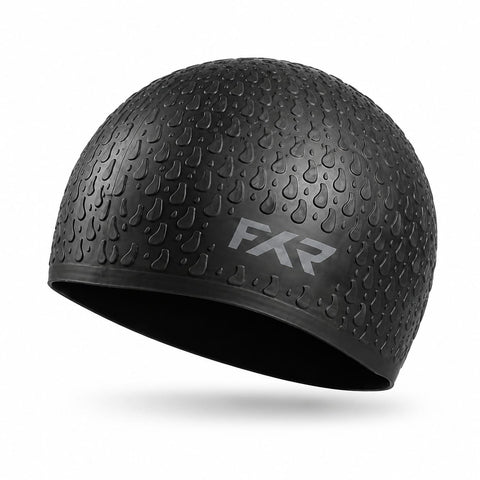 FYR Black Ribbed Silicone Swimming Cap – Secure Fit Design