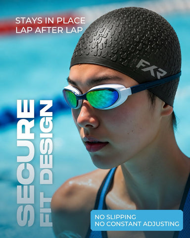 FYR Black Ribbed Silicone Swimming Cap – Secure Fit Design