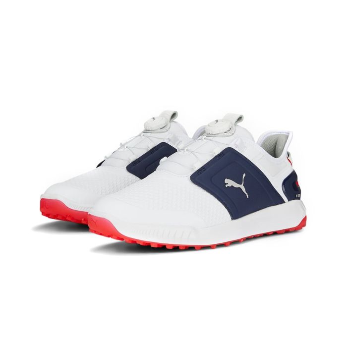 Puma Men’s Ignite Elevate Disc MD Spikeless Golf Shoes – White/Silver/Navy