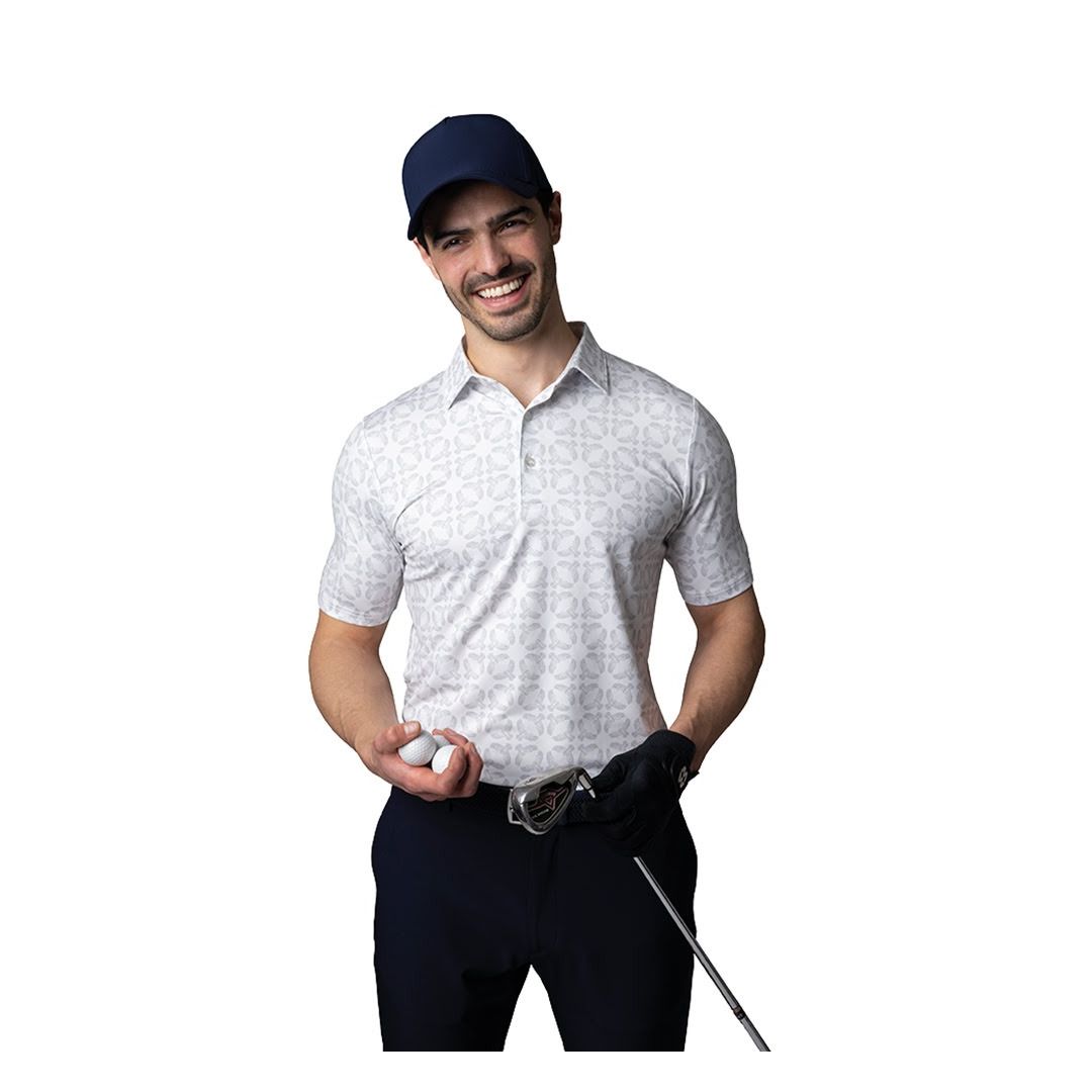 Glenmuir Men's Eagle Golf Polo - White/Light Grey