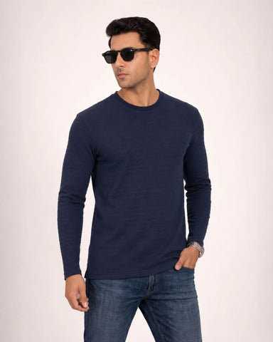 Jacquard Long Sleeve Crewneck Deep Navy